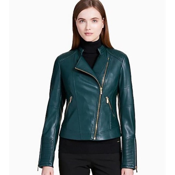 calvin klein leather moto jacket women's